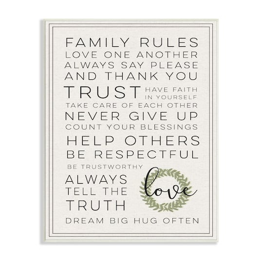 Stupell Industries Family Rules Love Dream Often Wood Wall Plaque